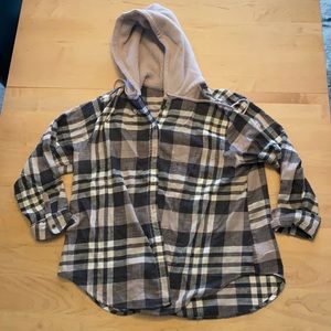 American Eagle Plaid Flannel Hooded ButtonUp Shirt